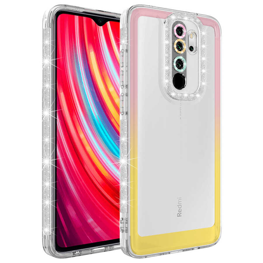 Xiaomi%20Uyumlu%20%20Redmi%20Note%208%20Pro%20Kılıf%20Simli%20ve%20Renk%20Geçiş%20Tasarımlı%20Lens%20Korumalı%20Zore%20Park%20Kapak-Pembe-sarı