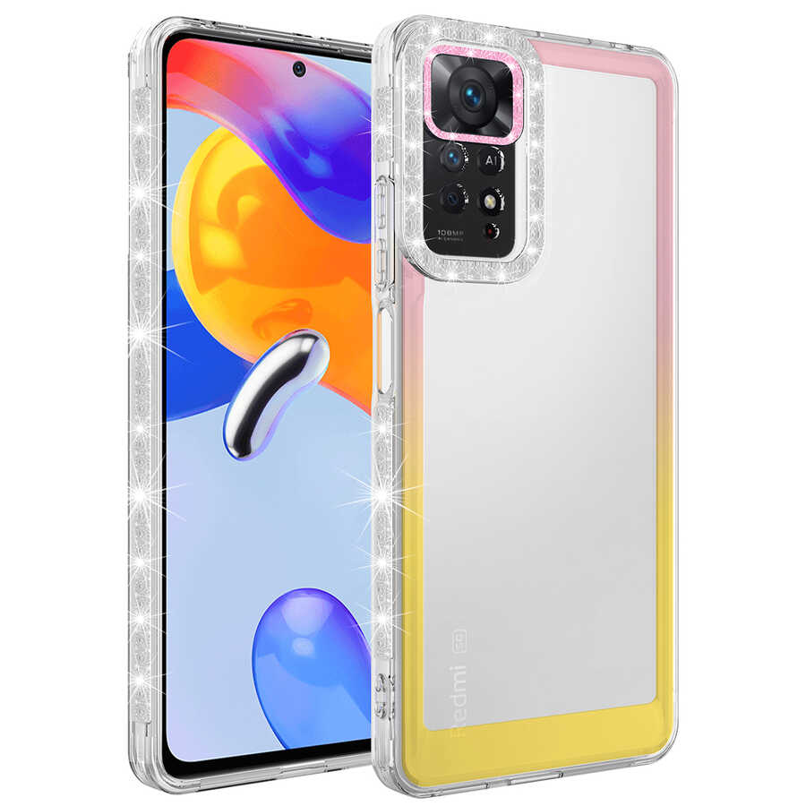 Xiaomi%20Uyumlu%20%20Redmi%20Note%2011%20Pro%205G%20Kılıf%20Simli%20ve%20Renk%20Geçiş%20Tasarımlı%20Lens%20Korumalı%20Zore%20Park%20Kapak-Pembe-sarı