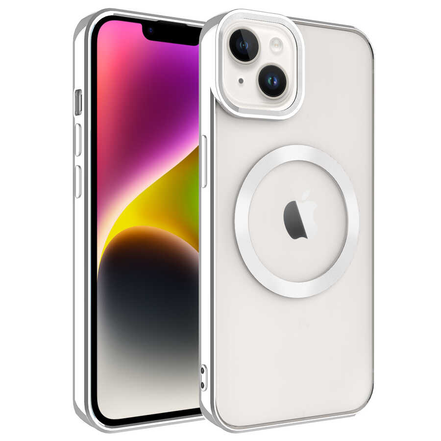 iPhone%20Uyumlu%2014%20Plus%20Kılıf%20Magsafe%20Wireless%20Şarj%20Özellikli%20Zore%20Setro%20Silikon-Gümüş