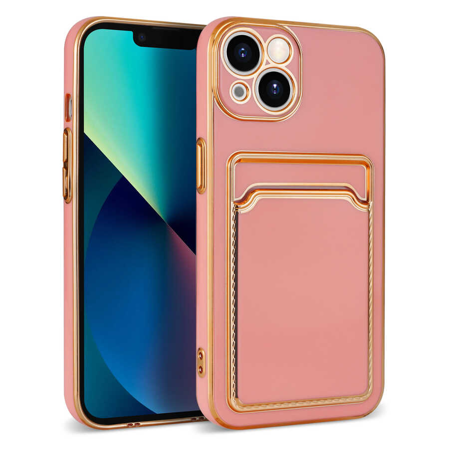 iPhone%20Uyumlu%2013%20Kılıf%20Zore%20Bark%20Kartlıklı%20Kapak-Rose%20gold