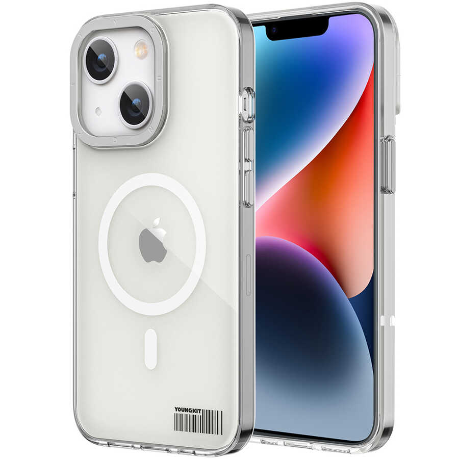 iPhone%20Uyumlu%2014%20Plus%20Kılıf%20Magsafe%20Şarj%20Özellikli%20Youngkit%20Coloured%20Glaze%20Serisi%20Kapak-Beyaz