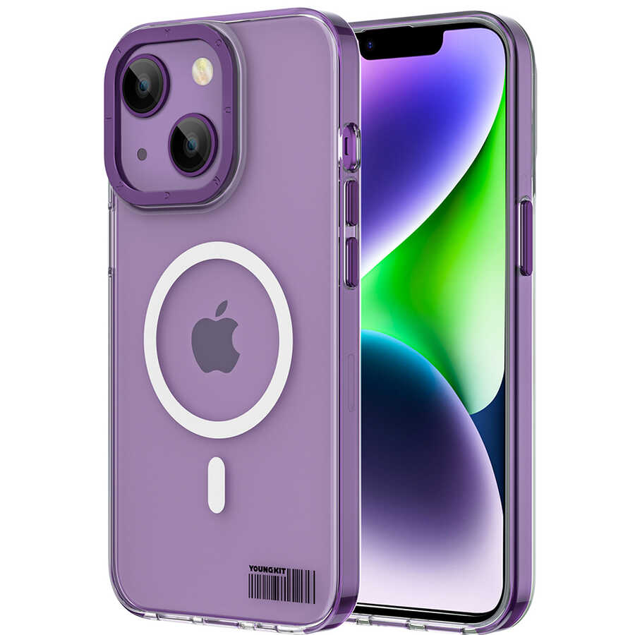 iPhone%20Uyumlu%2014%20Plus%20Kılıf%20Magsafe%20Şarj%20Özellikli%20Youngkit%20Coloured%20Glaze%20Serisi%20Kapak-Derin%20mor