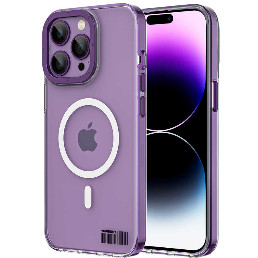 iPhone%20Uyumlu%2014%20Pro%20Kılıf%20Magsafe%20Şarj%20Özellikli%20Youngkit%20Coloured%20Glaze%20Serisi%20Kapak-Derin%20mor