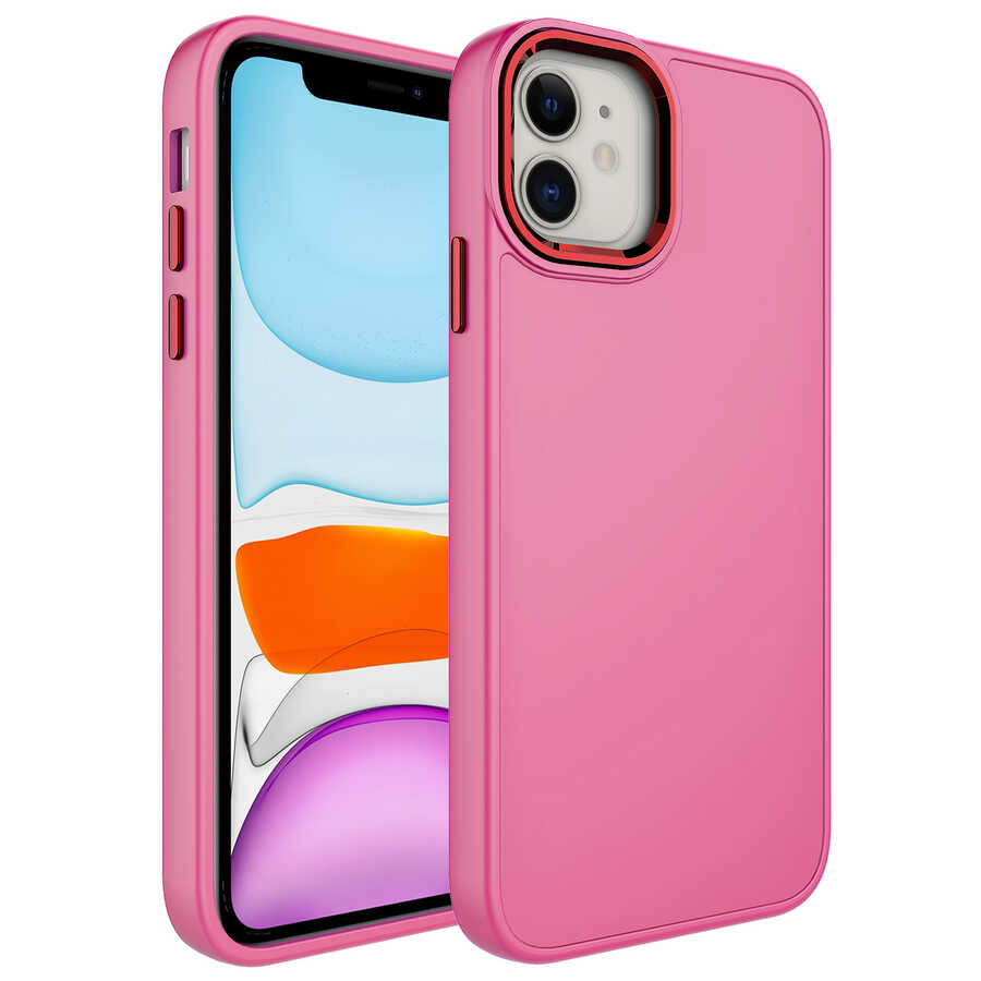 iPhone%20Uyumlu%2011%20Kılıf%20Metal%20Çerçeve%20ve%20Buton%20Tasarımlı%20Silikon%20Zore%20Luna%20Kapak-Pembe