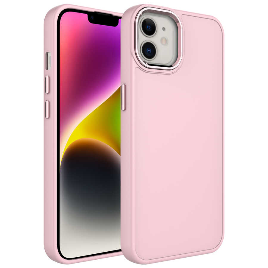 iPhone%20Uyumlu%2012%20Kılıf%20Metal%20Çerçeve%20ve%20Buton%20Tasarımlı%20Silikon%20Zore%20Luna%20Kapak-Pembe