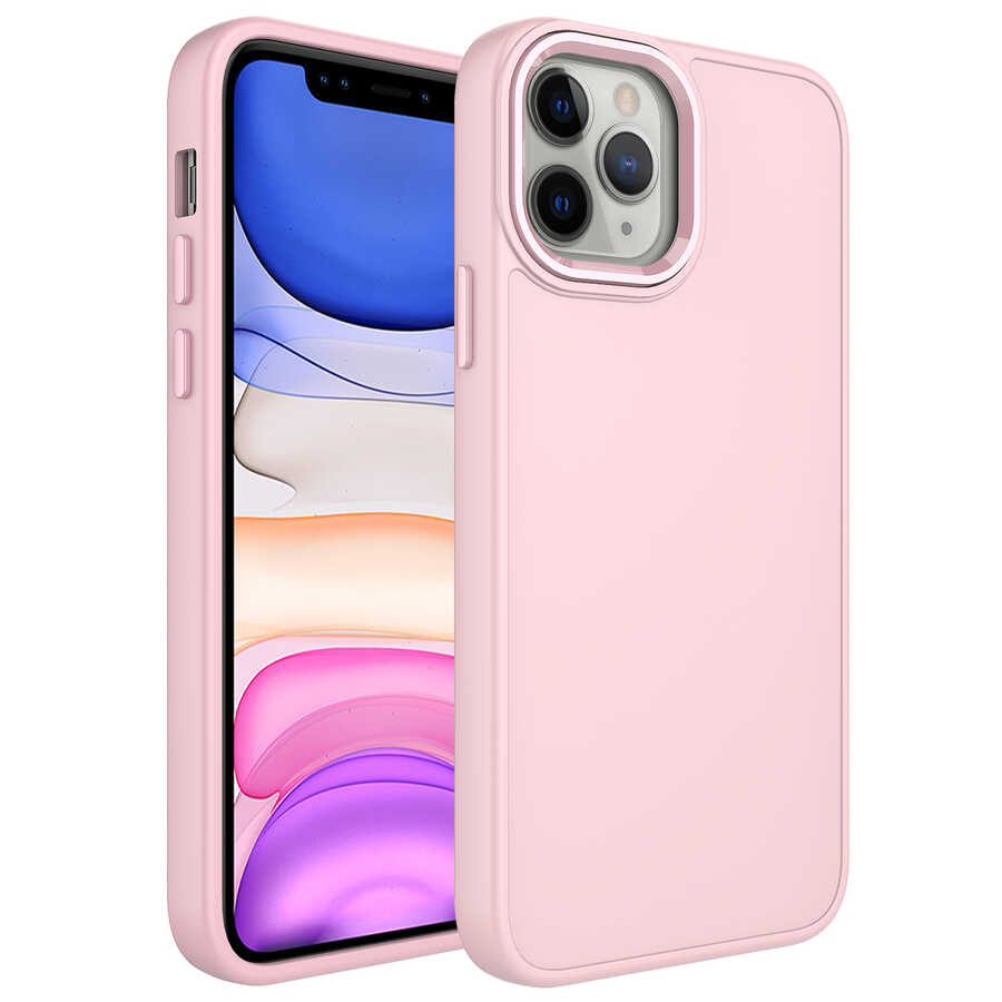 iPhone%20Uyumlu%2012%20Pro%20Kılıf%20Metal%20Çerçeve%20ve%20Buton%20Tasarımlı%20Silikon%20Zore%20Luna%20Kapak-Pembe