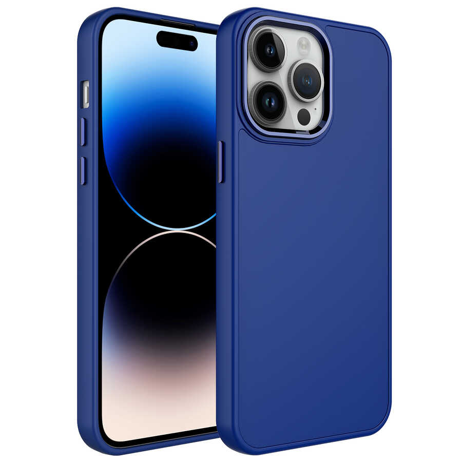 iPhone%20Uyumlu%2013%20Pro%20Kılıf%20Metal%20Çerçeve%20ve%20Buton%20Tasarımlı%20Silikon%20Zore%20Luna%20Kapak-Lacivert