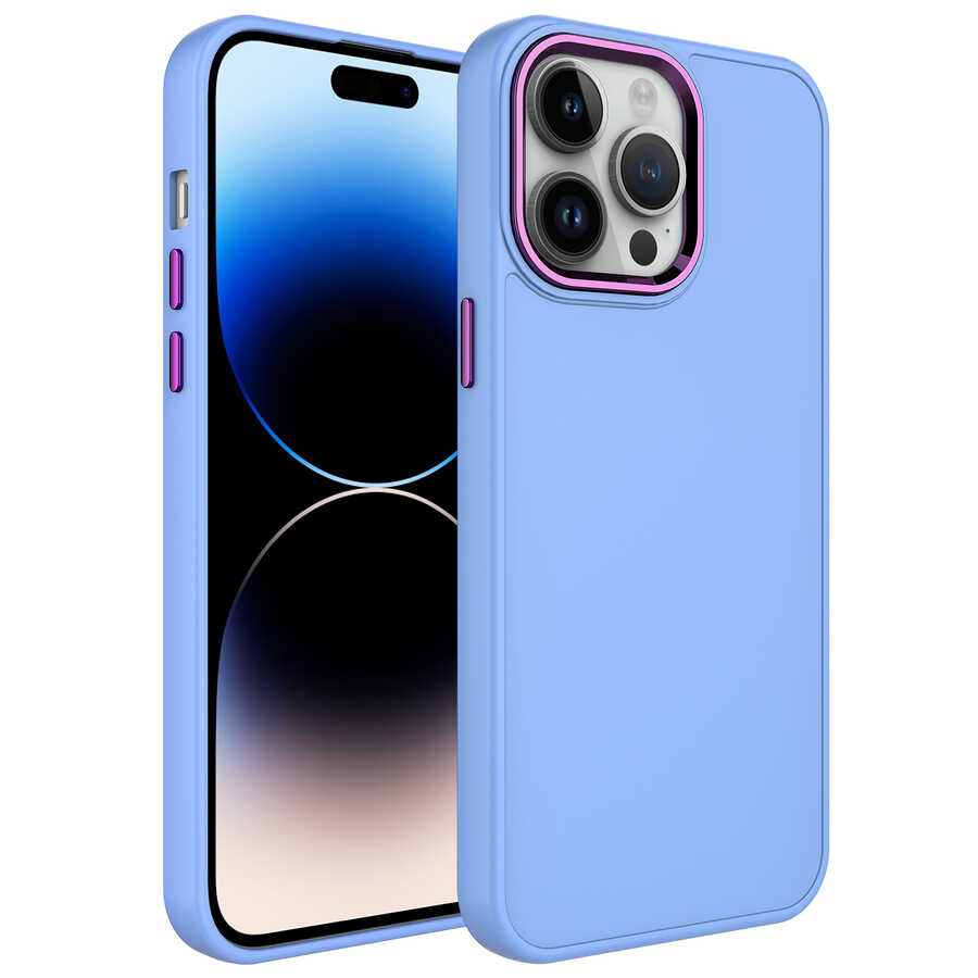 iPhone%20Uyumlu%2013%20Pro%20Kılıf%20Metal%20Çerçeve%20ve%20Buton%20Tasarımlı%20Silikon%20Zore%20Luna%20Kapak-Lila