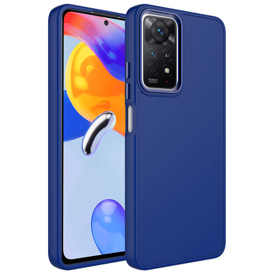 Xiaomi%20Uyumlu%20%20Redmi%20Note%2011%20Pro%205G%20Kılıf%20Metal%20Çerçeve%20ve%20Buton%20Tasarımlı%20Silikon%20Zore%20Luna%20Kapak-Lacivert