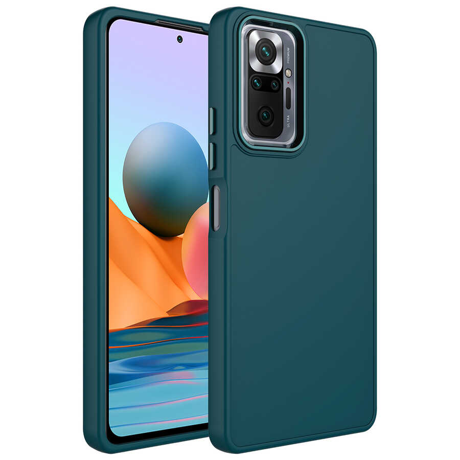 Xiaomi%20Uyumlu%20%20Redmi%20Note%2010%20Pro%20Kılıf%20Metal%20Çerçeve%20ve%20Buton%20Tasarımlı%20Silikon%20Zore%20Luna%20Kapak-Koyu%20yeşil