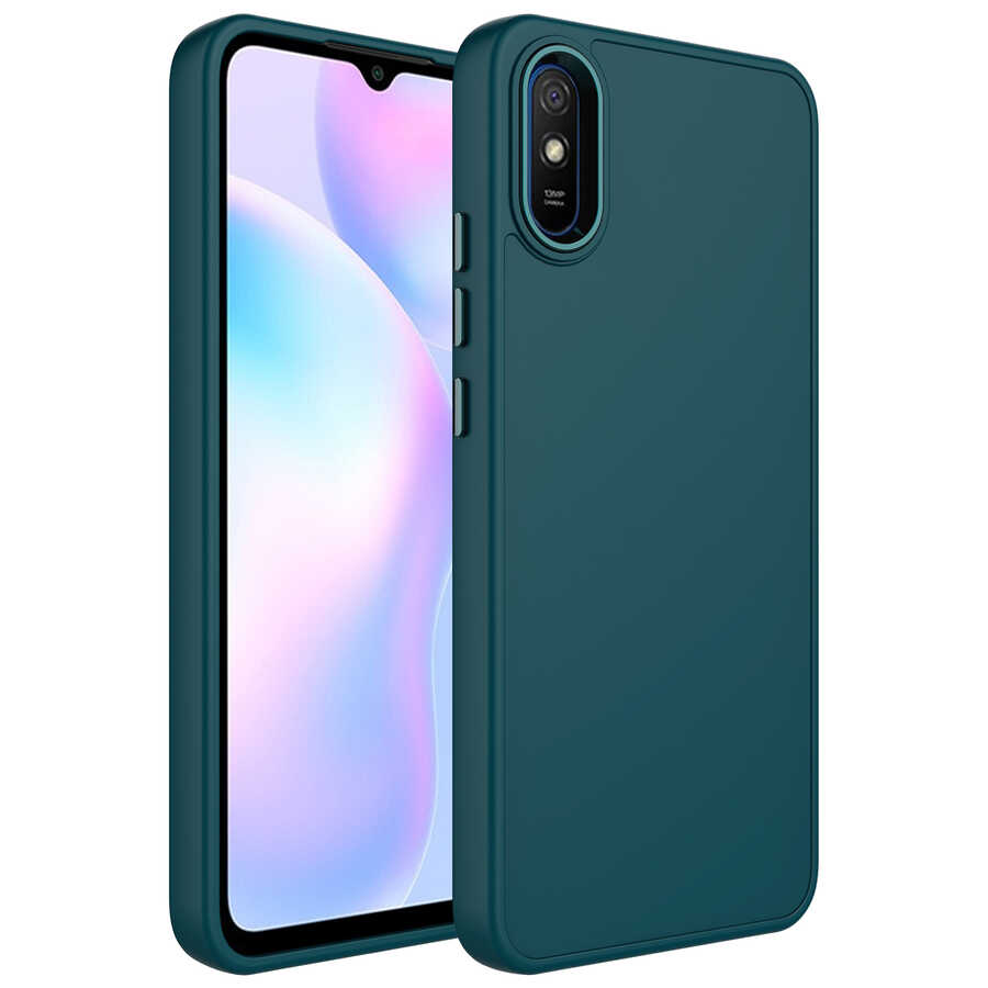 Xiaomi%20Uyumlu%20%20Redmi%209A%20Kılıf%20Metal%20Çerçeve%20ve%20Buton%20Tasarımlı%20Silikon%20Zore%20Luna%20Kapak-Koyu%20yeşil