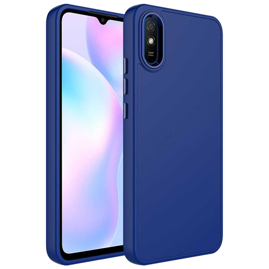 Xiaomi%20Uyumlu%20%20Redmi%209A%20Kılıf%20Metal%20Çerçeve%20ve%20Buton%20Tasarımlı%20Silikon%20Zore%20Luna%20Kapak-Lacivert