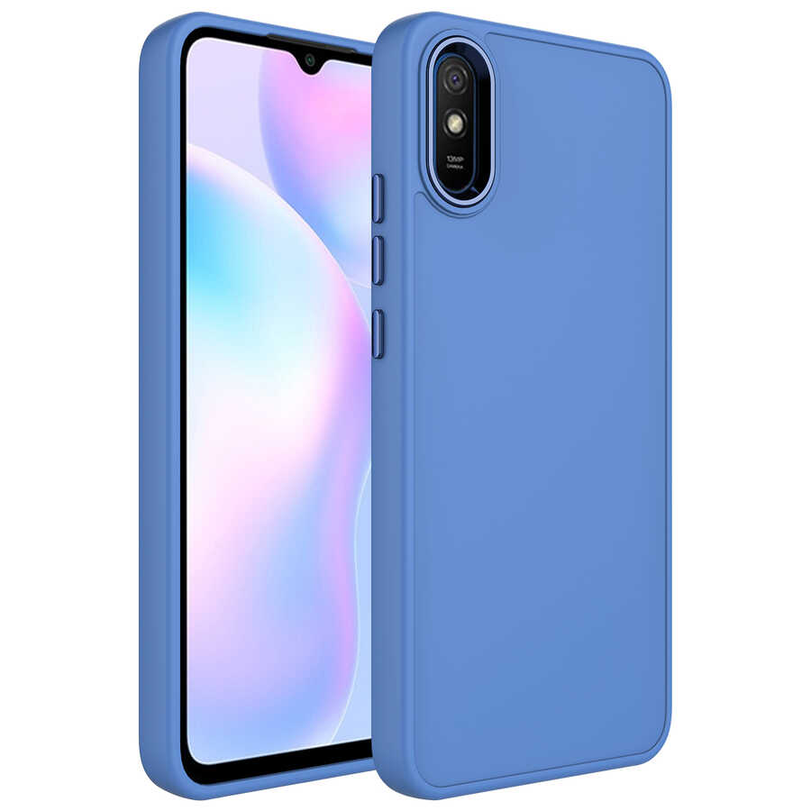 Xiaomi%20Uyumlu%20%20Redmi%209A%20Kılıf%20Metal%20Çerçeve%20ve%20Buton%20Tasarımlı%20Silikon%20Zore%20Luna%20Kapak-Lavendery%20gray