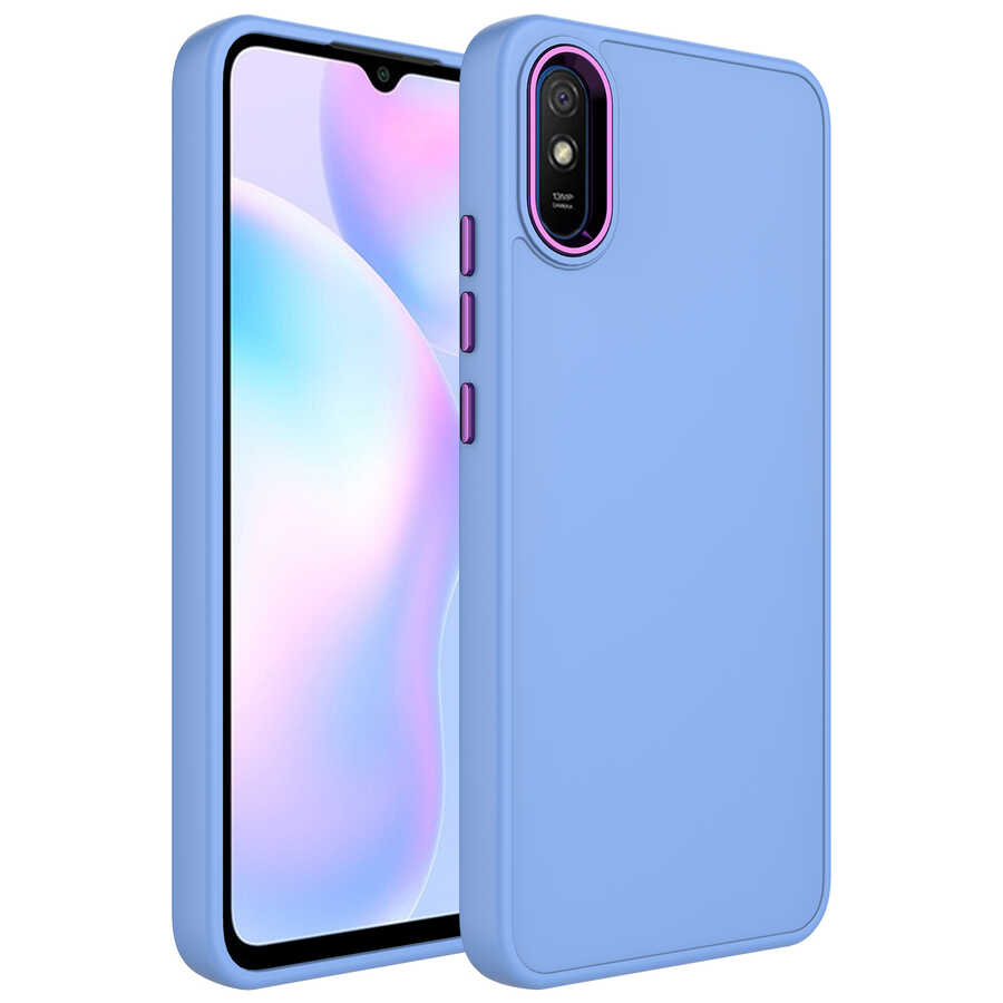 Xiaomi%20Uyumlu%20%20Redmi%209A%20Kılıf%20Metal%20Çerçeve%20ve%20Buton%20Tasarımlı%20Silikon%20Zore%20Luna%20Kapak-Lila