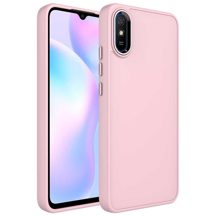 Xiaomi%20Uyumlu%20%20Redmi%209A%20Kılıf%20Metal%20Çerçeve%20ve%20Buton%20Tasarımlı%20Silikon%20Zore%20Luna%20Kapak-Pembe