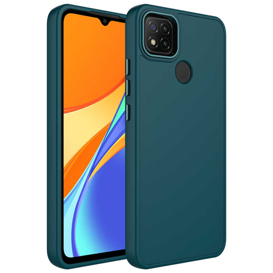 Xiaomi%20Uyumlu%20%20Redmi%209C%20Kılıf%20Metal%20Çerçeve%20ve%20Buton%20Tasarımlı%20Silikon%20Zore%20Luna%20Kapak-Koyu%20yeşil