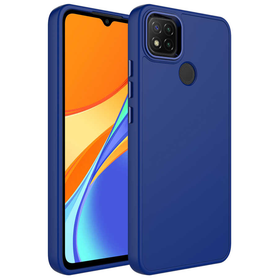 Xiaomi%20Uyumlu%20%20Redmi%209C%20Kılıf%20Metal%20Çerçeve%20ve%20Buton%20Tasarımlı%20Silikon%20Zore%20Luna%20Kapak-Lacivert