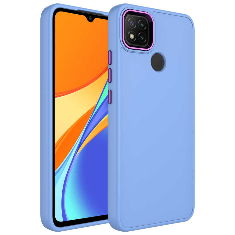 Xiaomi%20Uyumlu%20%20Redmi%209C%20Kılıf%20Metal%20Çerçeve%20ve%20Buton%20Tasarımlı%20Silikon%20Zore%20Luna%20Kapak-Lila