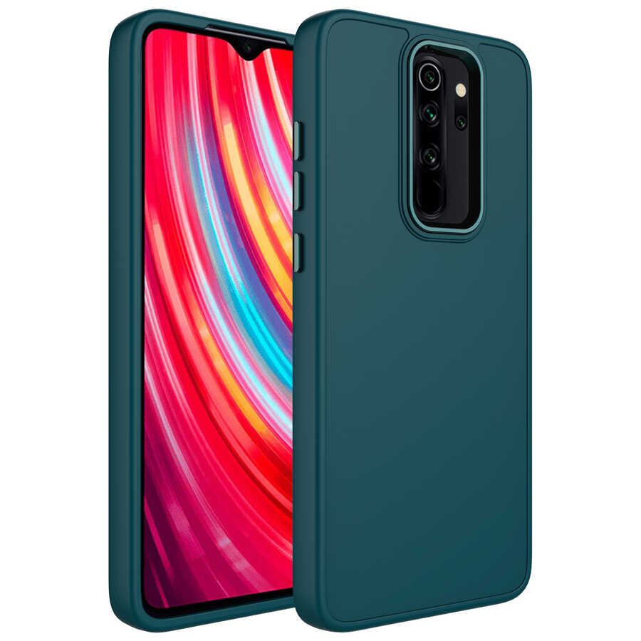 Xiaomi%20Uyumlu%20%20Redmi%20Note%208%20Pro%20Kılıf%20Metal%20Çerçeve%20ve%20Buton%20Tasarımlı%20Silikon%20Zore%20Luna%20Kapak-Koyu%20yeşil