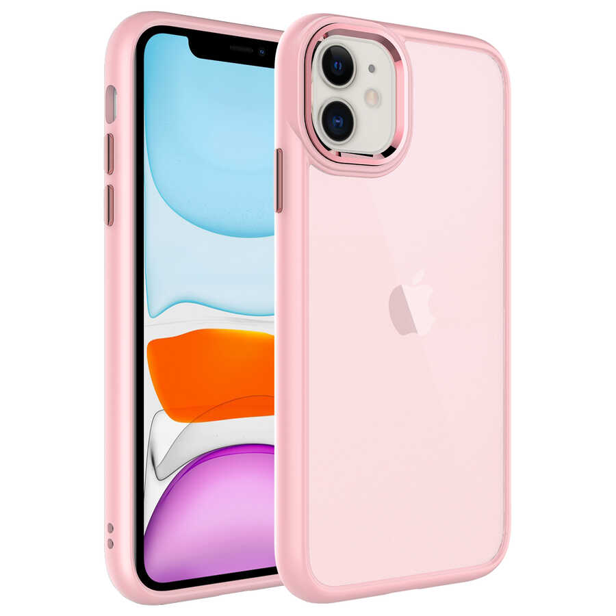 iPhone%20Uyumlu%2011%20Kılıf%20Buzlu%20Sert%20PC%20Zore%20May%20Kapak-Pembe%20açık