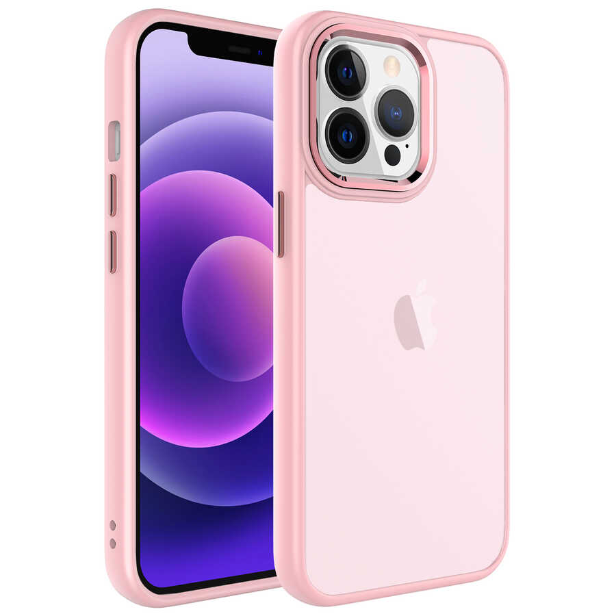 iPhone%20Uyumlu%2013%20Pro%20Kılıf%20Buzlu%20Sert%20PC%20Zore%20May%20Kapak-Pembe%20açık