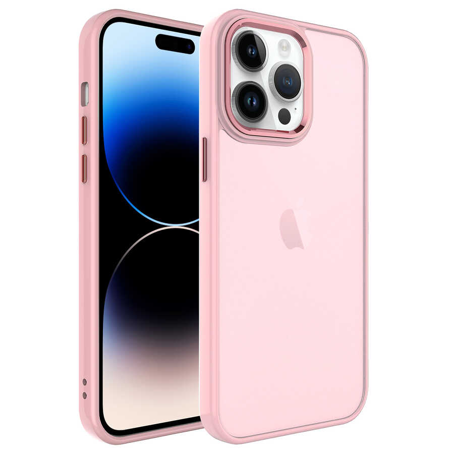 iPhone%20Uyumlu%2014%20Pro%20Kılıf%20Buzlu%20Sert%20PC%20Zore%20May%20Kapak-Pembe%20açık