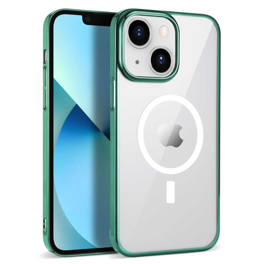 iPhone%20Uyumlu%2013%20Kılıf%20Zore%20Wireless%20Şarj%20Özellikli%20Pixel%20Magsafe%20Kapak-Koyu%20yeşil