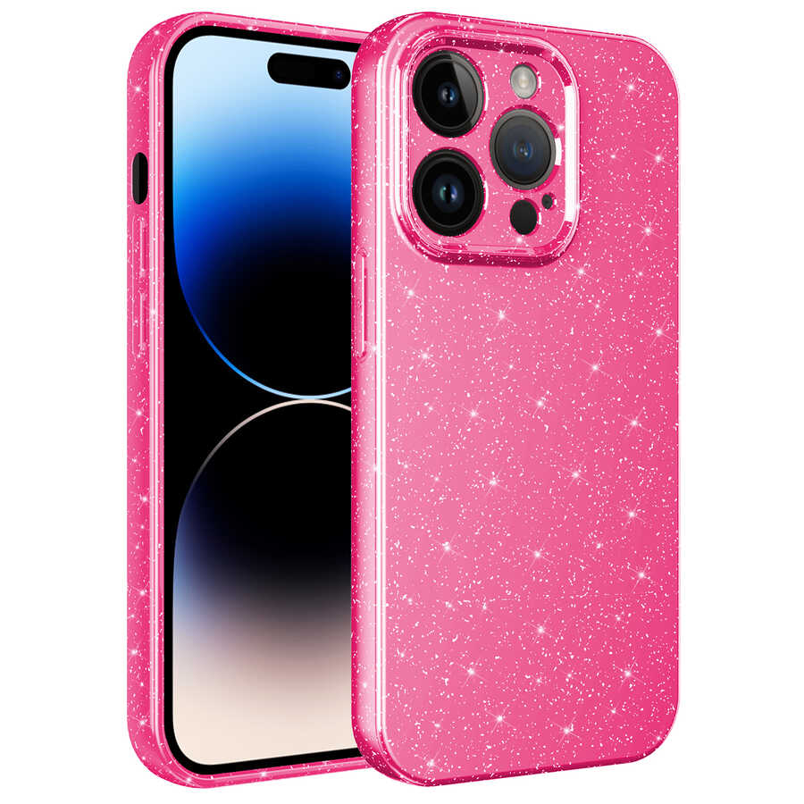 iPhone%20Uyumlu%2014%20Pro%20Kılıf%20Kamera%20Korumalı%20Simli%20Lüks%20Zore%20Koton%20Kapak-Pembe%20koyu