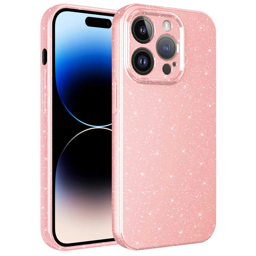 iPhone%20Uyumlu%2014%20Pro%20Kılıf%20Kamera%20Korumalı%20Simli%20Lüks%20Zore%20Koton%20Kapak-Pembe