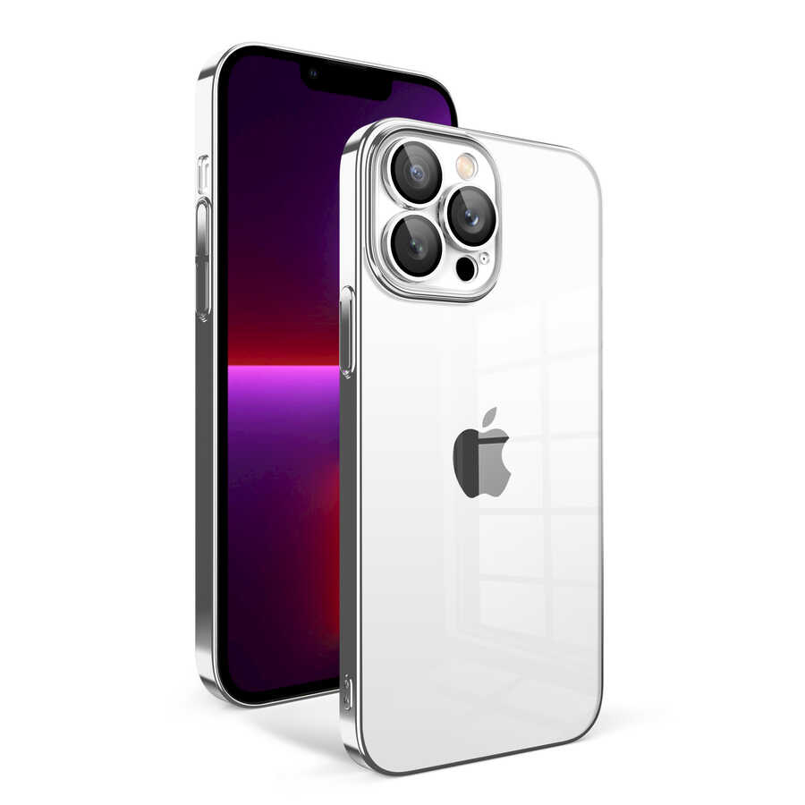 iPhone%20Uyumlu%2013%20Pro%20Kılıf%20Kamera%20Korumalı%20Renkli%20Çerçeveli%20Zore%20Garaj%20Kapak-Gümüş