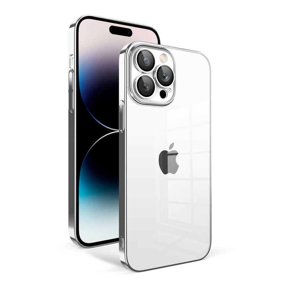 iPhone%20Uyumlu%2014%20Pro%20Kılıf%20Kamera%20Korumalı%20Renkli%20Çerçeveli%20Zore%20Garaj%20Kapak-Gümüş