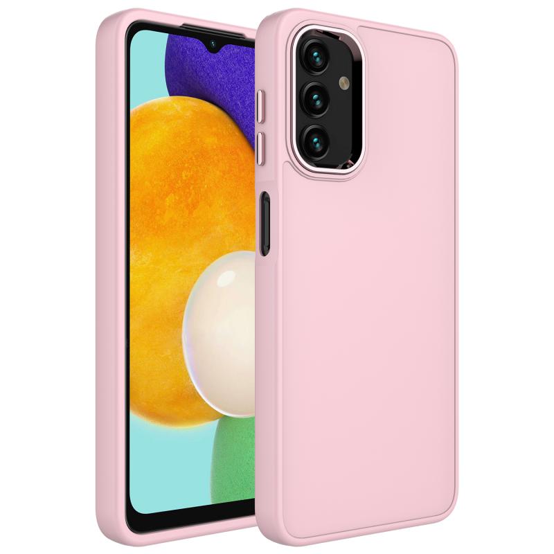 Galaxy%20Uyumlu%20A04%20Kılıf%20Metal%20Çerçeve%20ve%20Buton%20Tasarımlı%20Silikon%20Zore%20Luna%20Kapak-Pembe