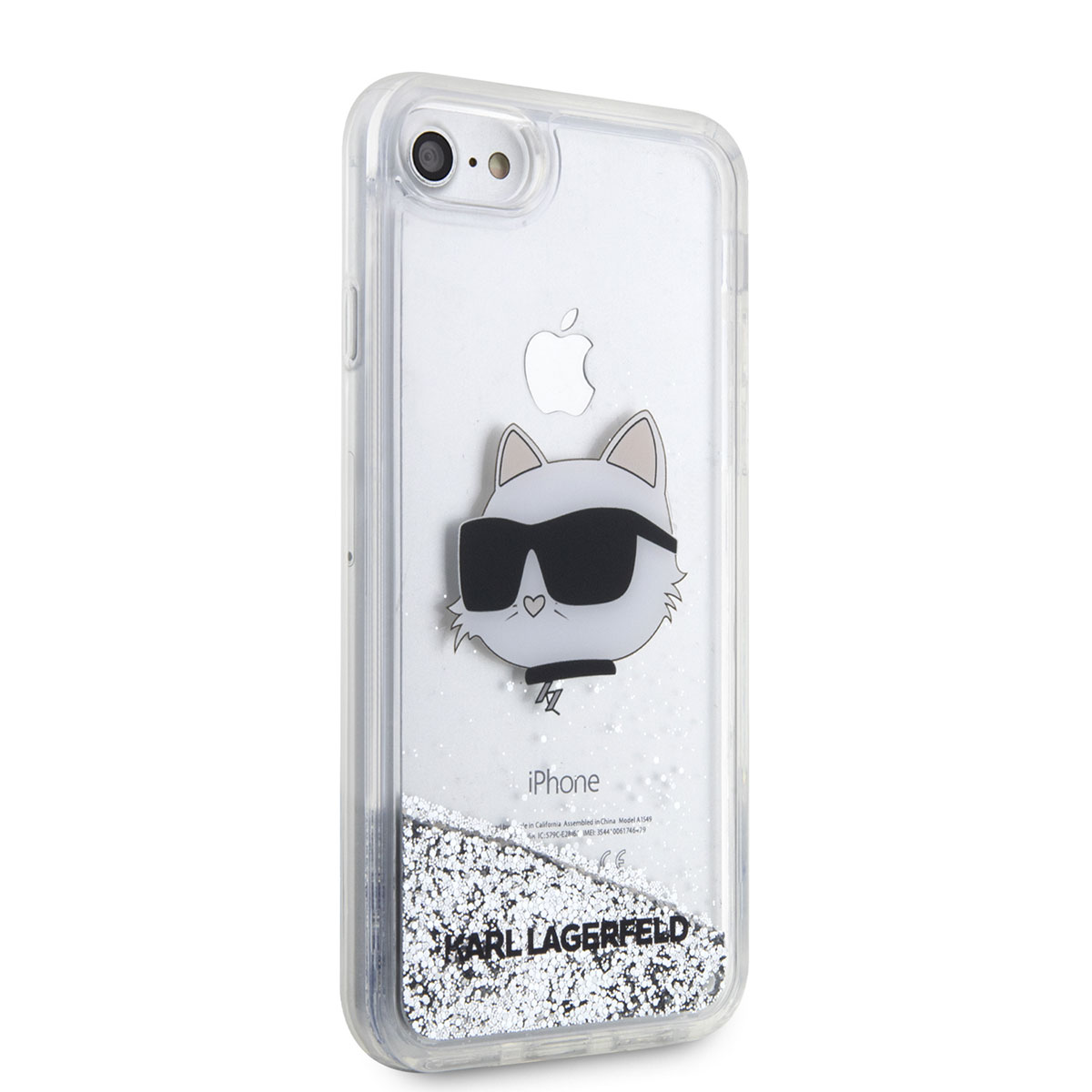 iPhone%20Uyumlu%207%20Kılıf%20Karl%20Lagerfeld%20Sıvılı%20Simli%20Choupette%20Head%20Dizayn%20Kapak