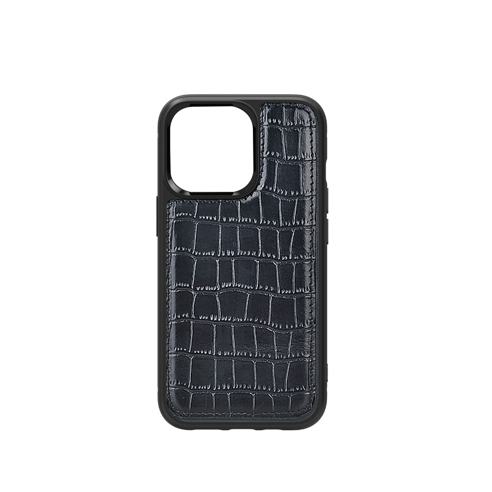 iPhone%20Uyumlu%2013%20Mini%20Kılıf%20Wiwu%20Croco%20Pattern%20Calfskin%20Orjinal%20Deri%20Kapak-Siyah