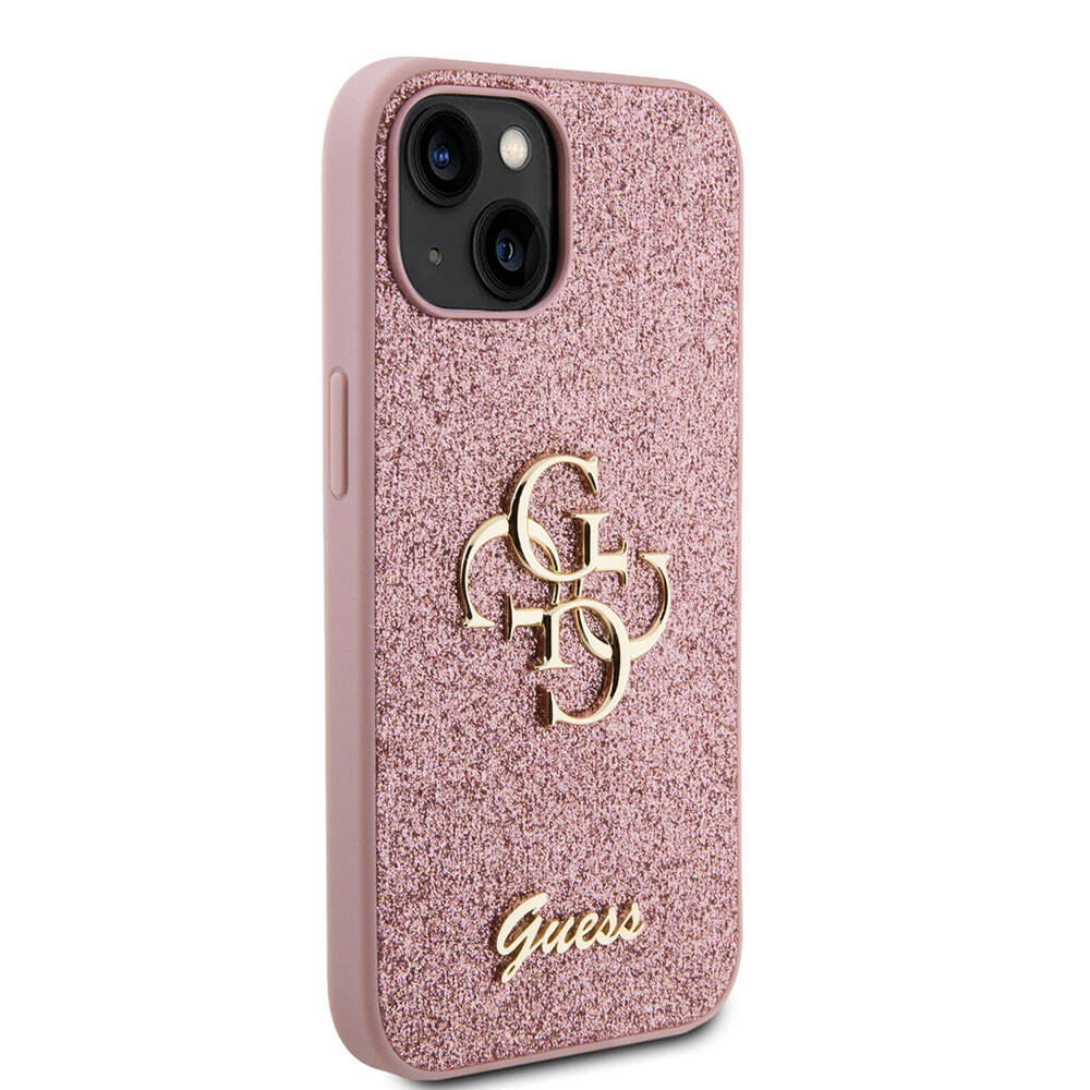 iPhone%20Uyumlu%2015%20Kılıf%20Guess%20Orjinal%20Lisanslı%204G%20Büyük%20Metal%20Logolu%20Glitter%20Kapak-Pembe