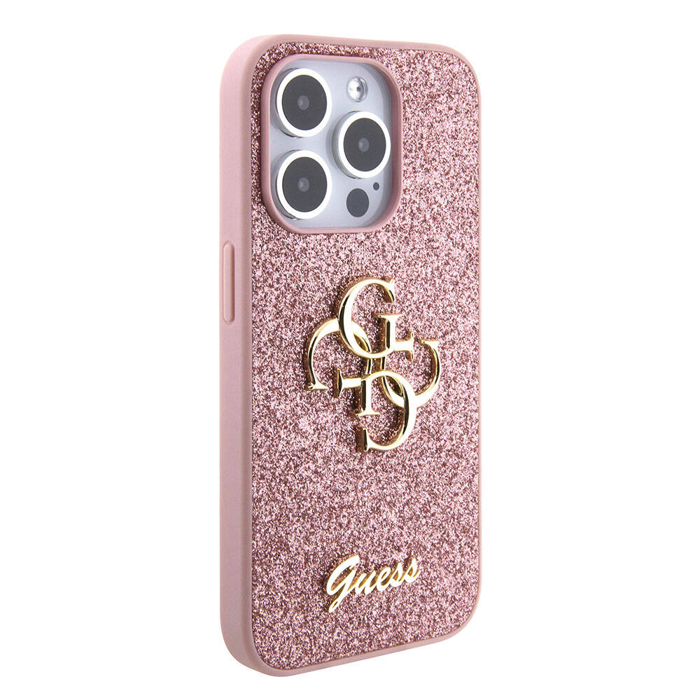 iPhone%20Uyumlu%2015%20Pro%20Kılıf%20Guess%20Orjinal%20Lisanslı%204G%20Büyük%20Metal%20Logolu%20Glitter%20Kapak-Pembe