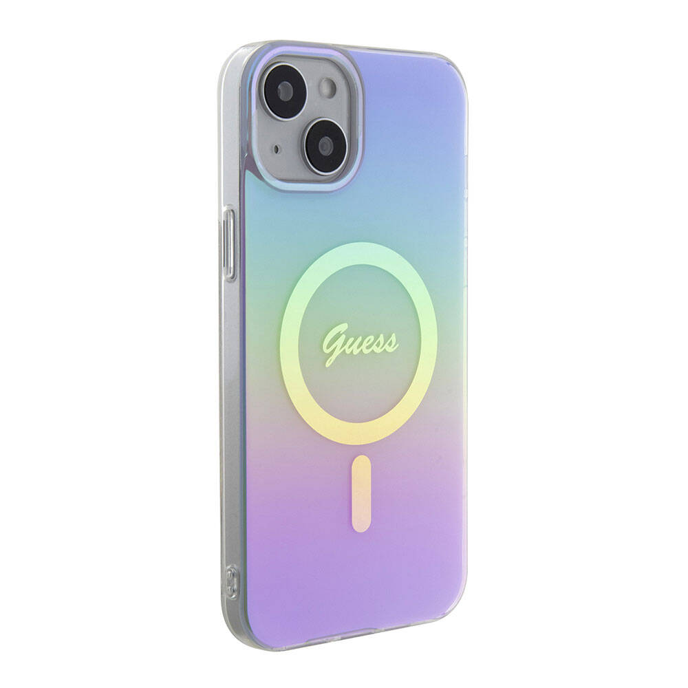 iPhone%20Uyumlu%2015%20Kılıf%20Guess%20Orjinal%20Lisanslı%20Magsafe%20Şarj%20Özellikli%20Yazı%20Logolu%20Iridescent%20Kapak-Mor