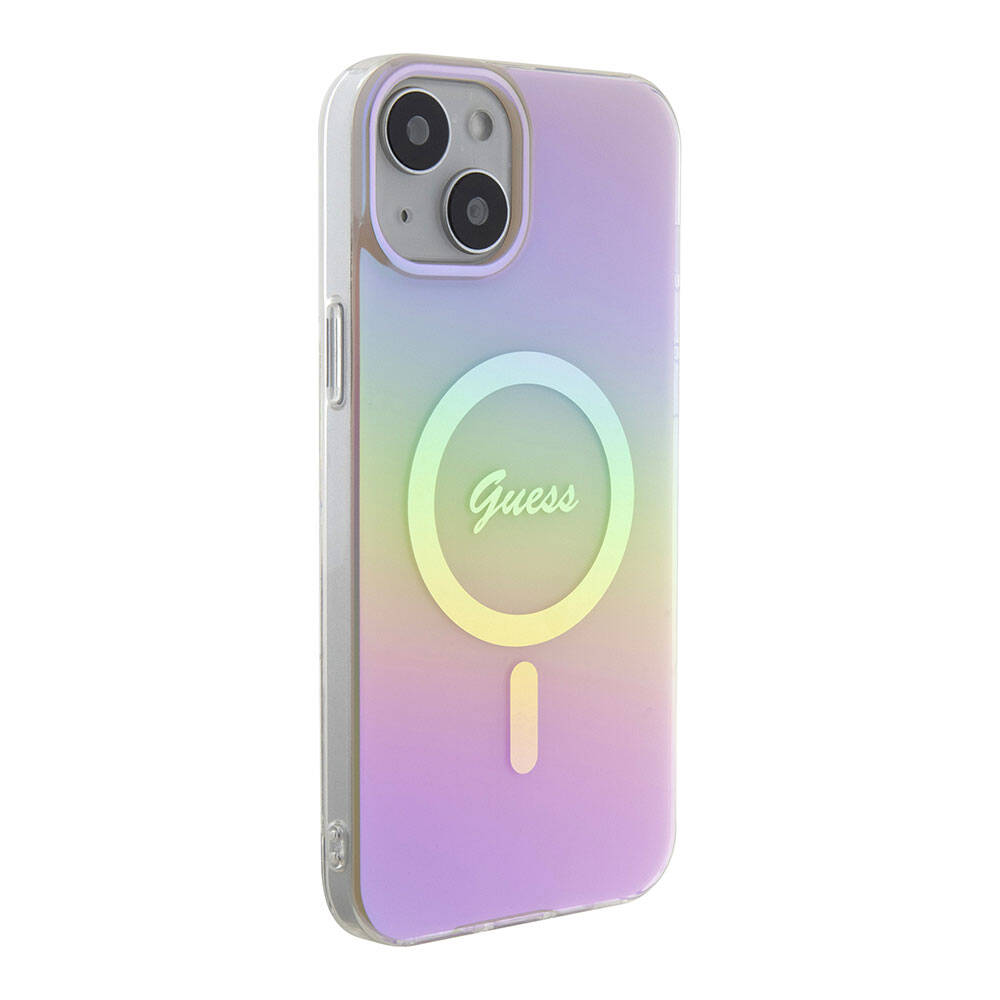 iPhone%20Uyumlu%2015%20Kılıf%20Guess%20Orjinal%20Lisanslı%20Magsafe%20Şarj%20Özellikli%20Yazı%20Logolu%20Iridescent%20Kapak-Pembe