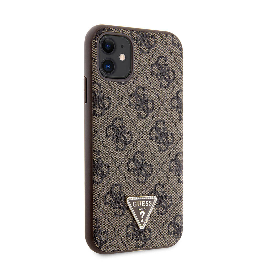 iPhone%20Uyumlu%2011%20Kılıf%20Guess%20Orjinal%20Lisanslı%20PU%20Deri%20Taşlı%20Üçgen%20Logo%204G%20Desenli%20Kapak-Kahverengi