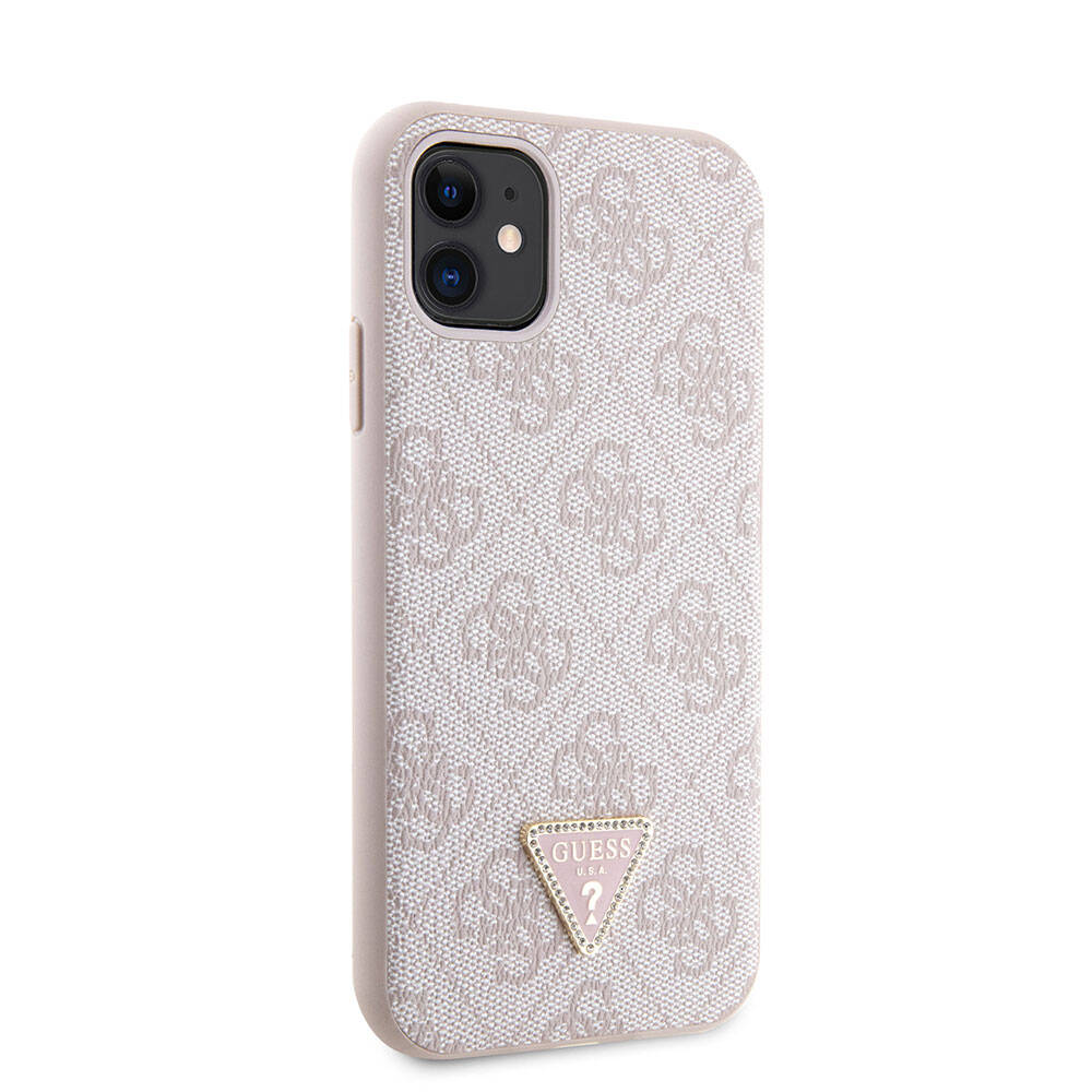 iPhone%20Uyumlu%2011%20Kılıf%20Guess%20Orjinal%20Lisanslı%20PU%20Deri%20Taşlı%20Üçgen%20Logo%204G%20Desenli%20Kapak-Pembe