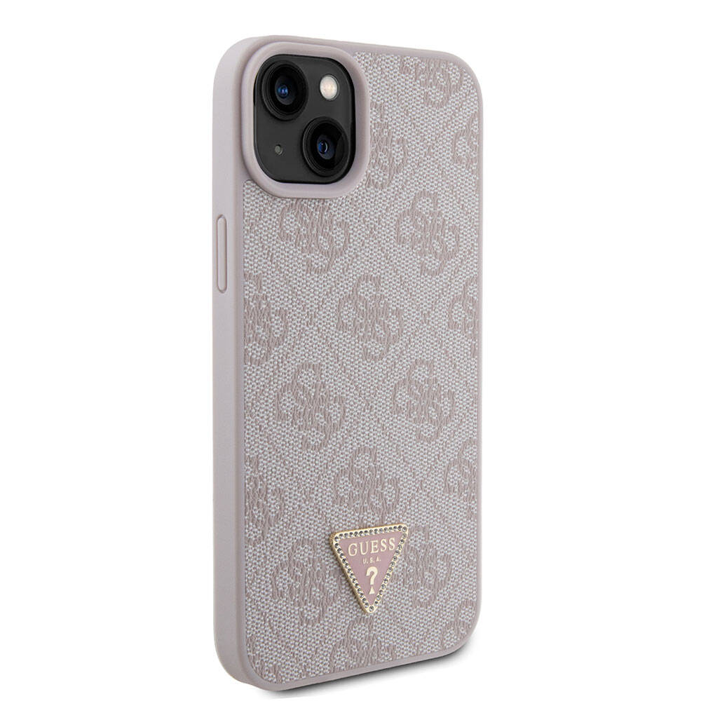 iPhone%20Uyumlu%2015%20Plus%20Kılıf%20Guess%20Orjinal%20Lisanslı%20PU%20Deri%20Taşlı%20Üçgen%20Logo%204G%20Desenli%20Kapak-Pembe