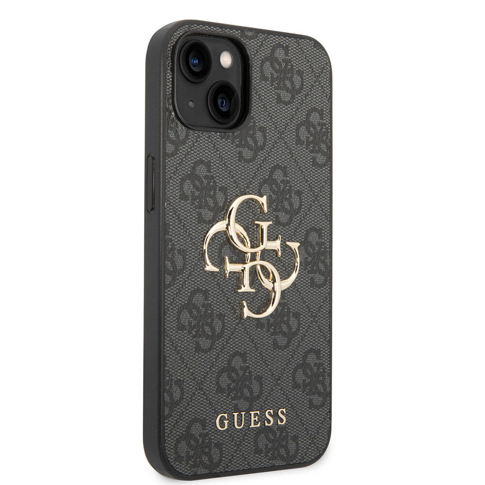 iPhone%20Uyumlu%2015%20Kılıf%20Guess%20Orjinal%20Lisanslı%20PU%20Deri%20Yazı%20ve%204G%20Metal%20Logolu%20Desenli%20Kapak-Gri