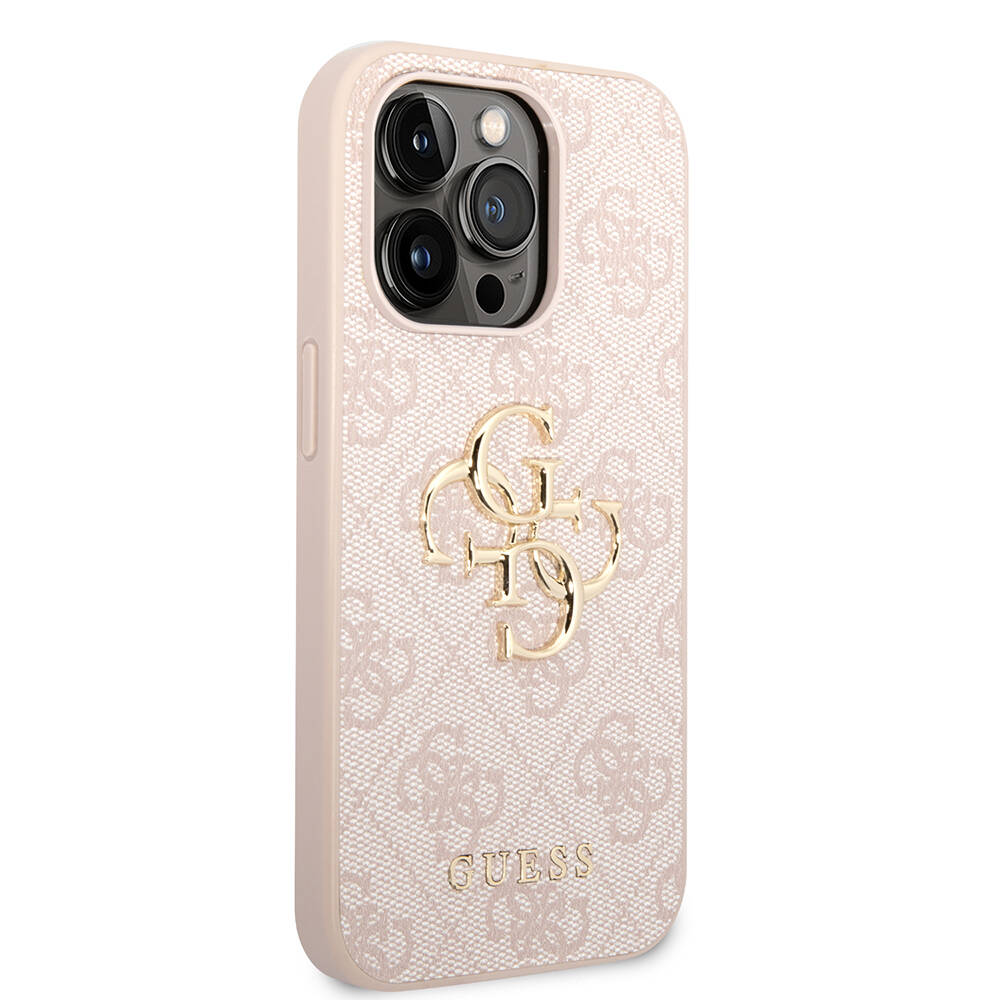 iPhone%20Uyumlu%2015%20Pro%20Max%20Kılıf%20Guess%20Orjinal%20Lisanslı%20PU%20Deri%20Yazı%20ve%204G%20Metal%20Logolu%20Desenli%20Kapak-Pembe