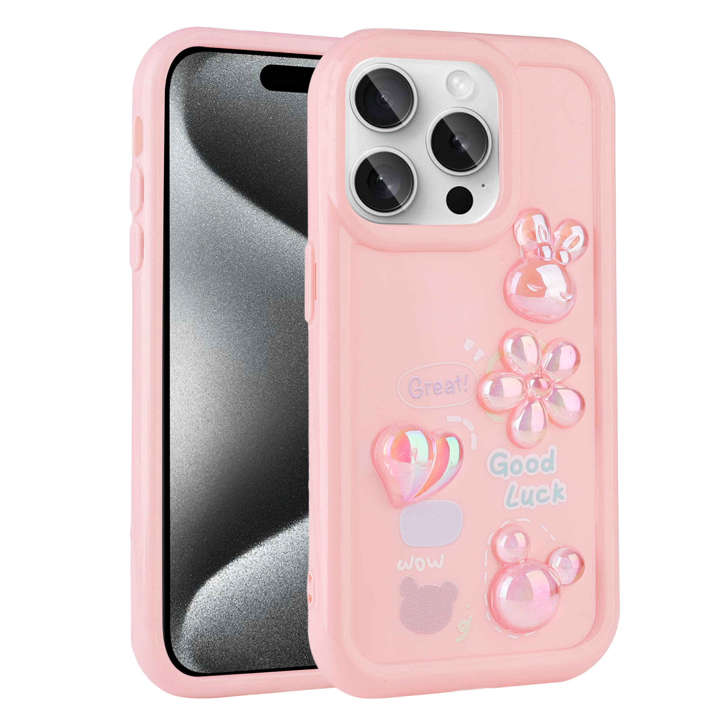 iPhone%20Uyumlu%2014%20Pro%20Kılıf%20Kabartma%20Figürlü%20Parlak%20Zore%20Toys%20Silikon%20Kapak-Pembe