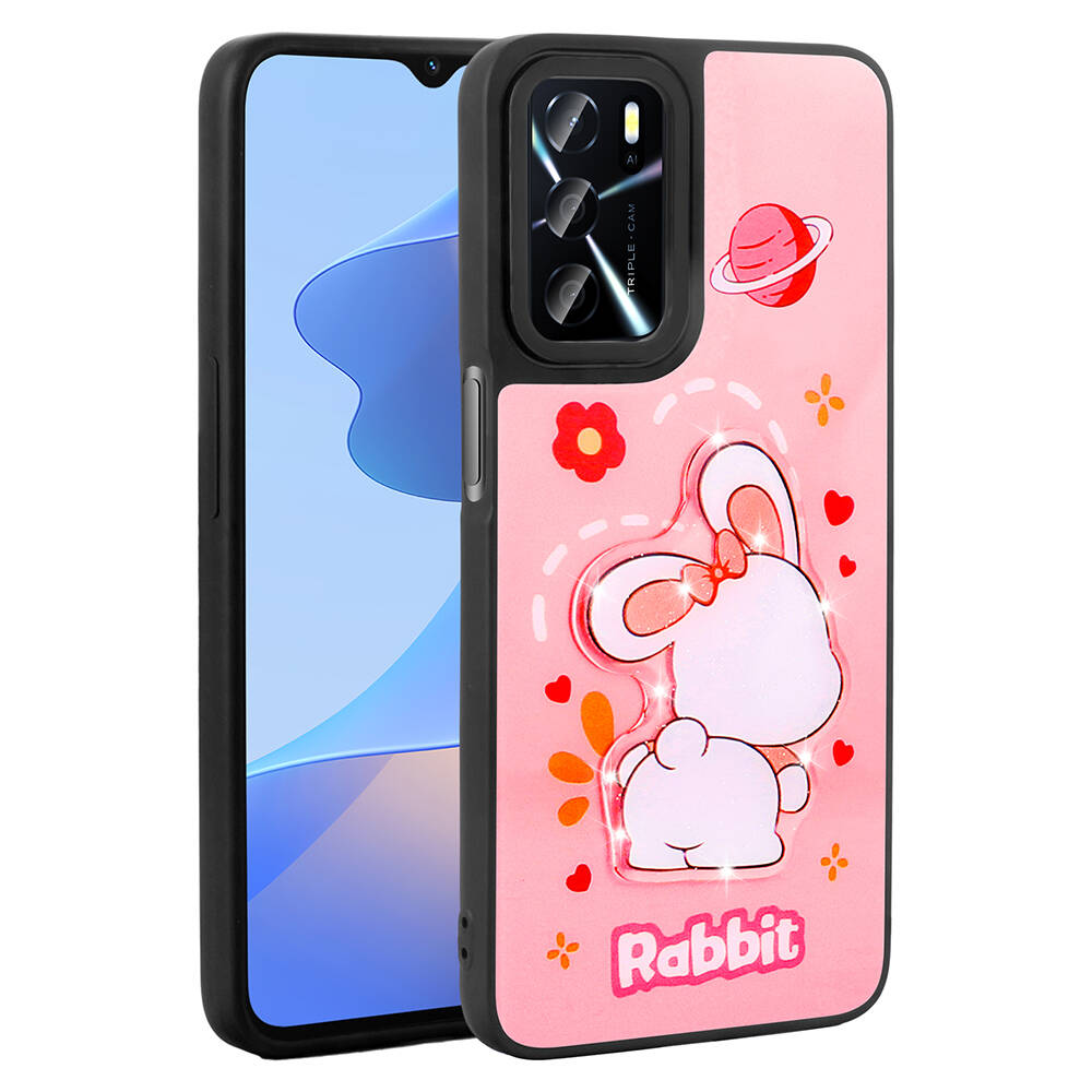 Oppo%20A16%20Case%20Shining%20Embossed%20Zore%20Amas%20Silicone%20Cover%20with%20Iconic%20Figure-Pembe