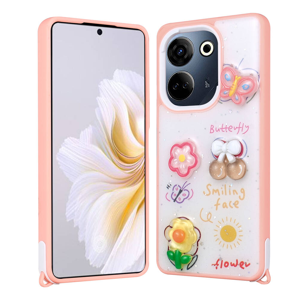 Tecno%20Camon%2020%20Pro%204G%20Kılıf%20Parlayan%20Simli%20Kabartma%20Figürlü%20Zore%20Cevze%20Kapak-Pembe