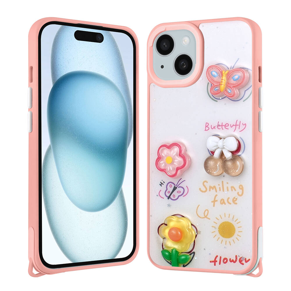 iPhone%20Uyumlu%2014%20Plus%20Kılıf%20Parlayan%20Simli%20Kabartma%20Figürlü%20Zore%20Cevze%20Kapak-Pembe