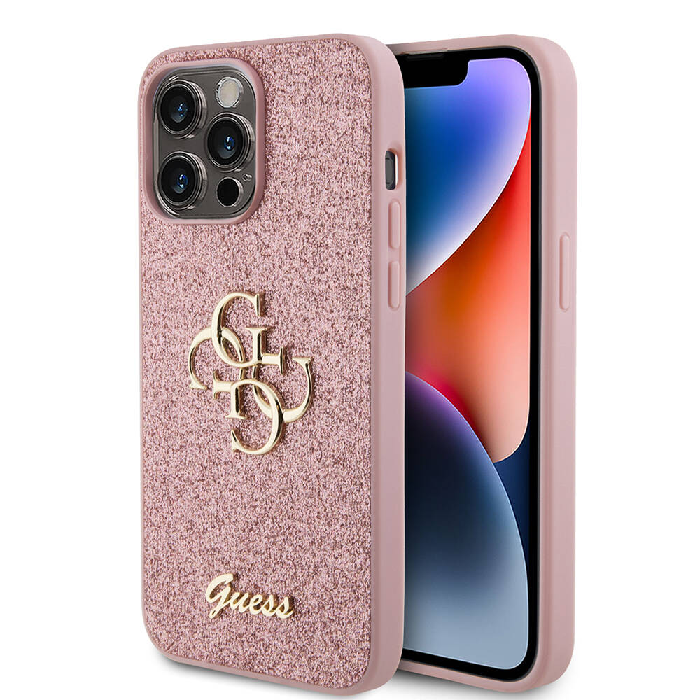 iPhone%20Uyumlu%2014%20Pro%20Max%20Kılıf%20Guess%20Orjinal%20Lisanslı%204G%20Büyük%20Metal%20Logolu%20Glitter%20Kapak-Pembe