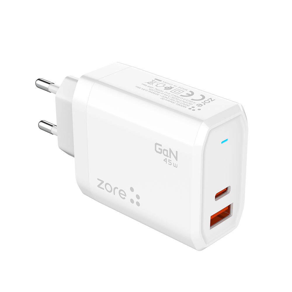 Zore%20Always-02%20GaN%20Tech%20Type-C%20PD4.0%20USB-A%20QC3.0%20Hızlı%20Şarj%20Özellikli%20Seyahat%20Şarj%20Başlığı%2045W