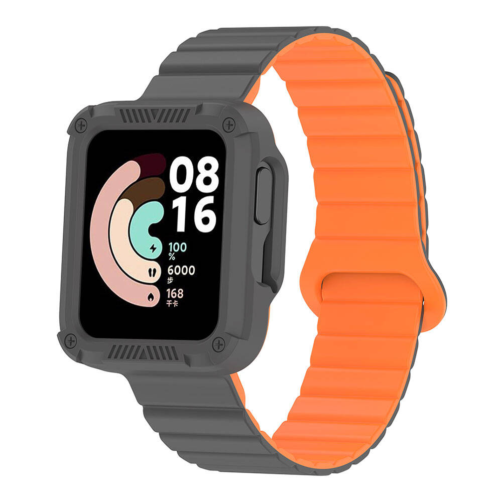 Xiaomi%20Uyumlu%20%20Redmi%20Watch%201%20Silikon%20Kordon%20Zore%20KRD-105%20Strap%20Kayış-Gri-turuncu